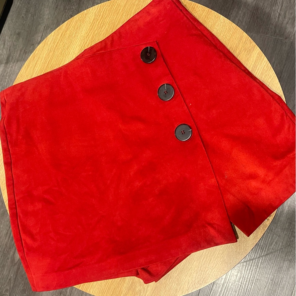 Zara Vibrant Red Women's Skorts with Black Buttons
